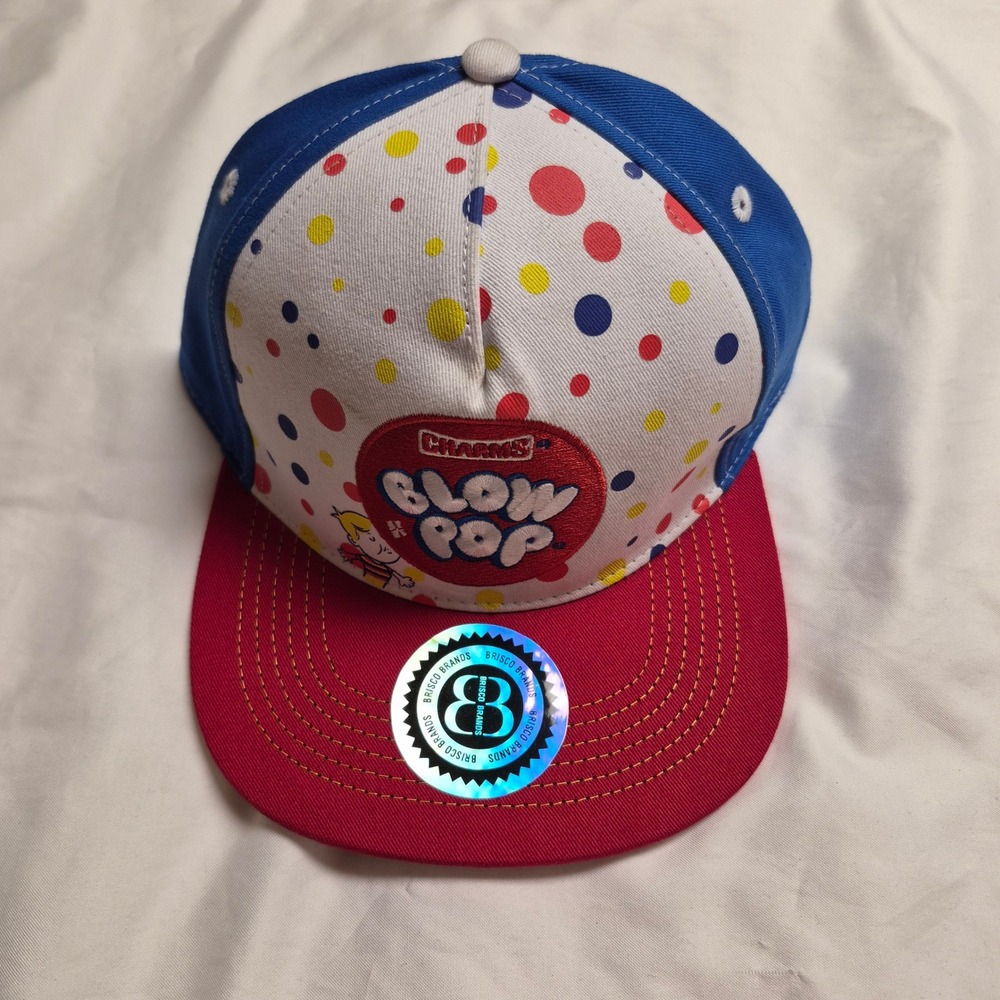 Brisco Brands Charms Blow Pop Snapback Hat Blue Red Polka Dot Flat Bill New